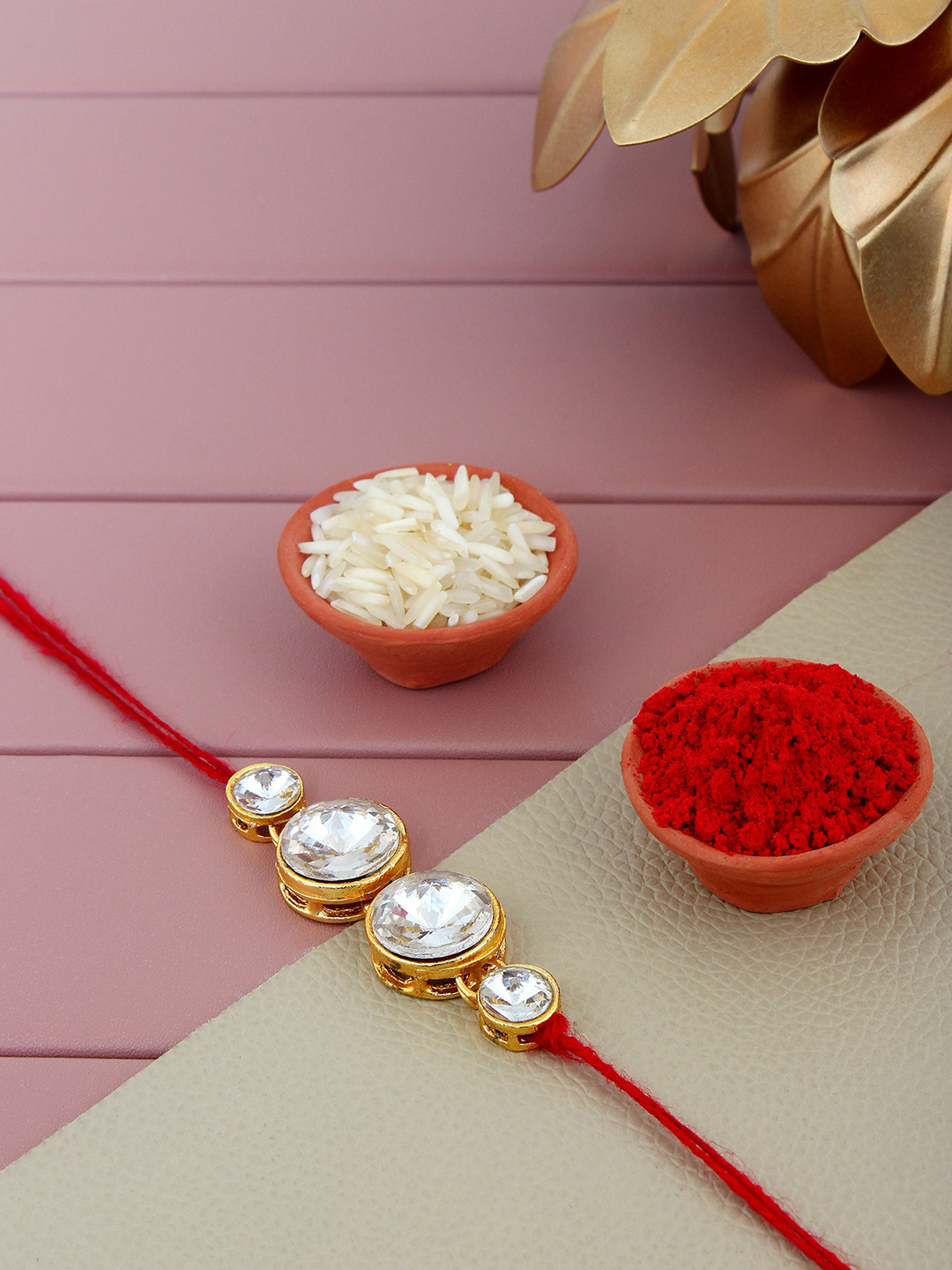 LUCKY JEWELLERY Stones Studded Rakhi With Roli Chawal & Card