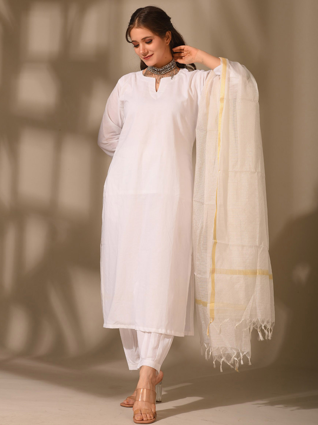 DIMPLE DESIGN STUDIO Round Neck Pure Cotton Kurta with Palazzos & With Dupatta