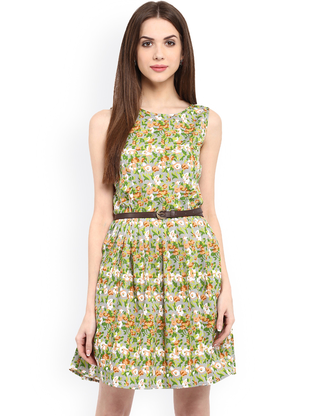 La Zoire Women Green Printed Fit and Flare Dress