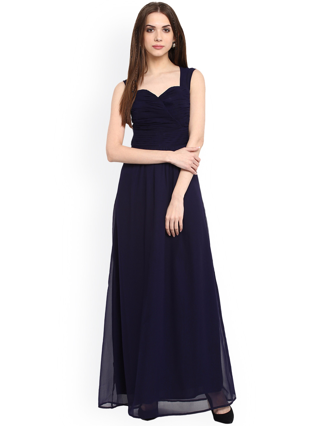 La Zoire Women Navy Blue Solid Maxi Dress
