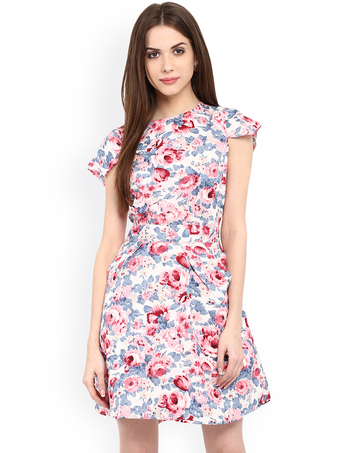La Zoire Women Cream-Coloured Printed Fit and Flare Dress