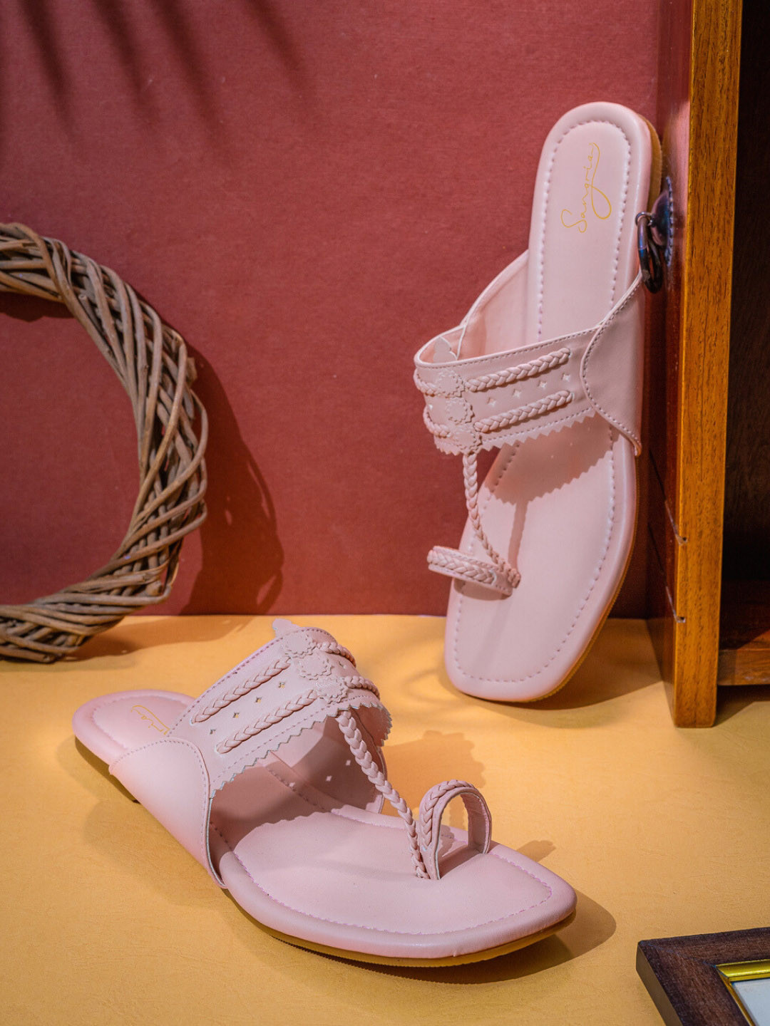 Sangria Pink Braided One Toe Flats