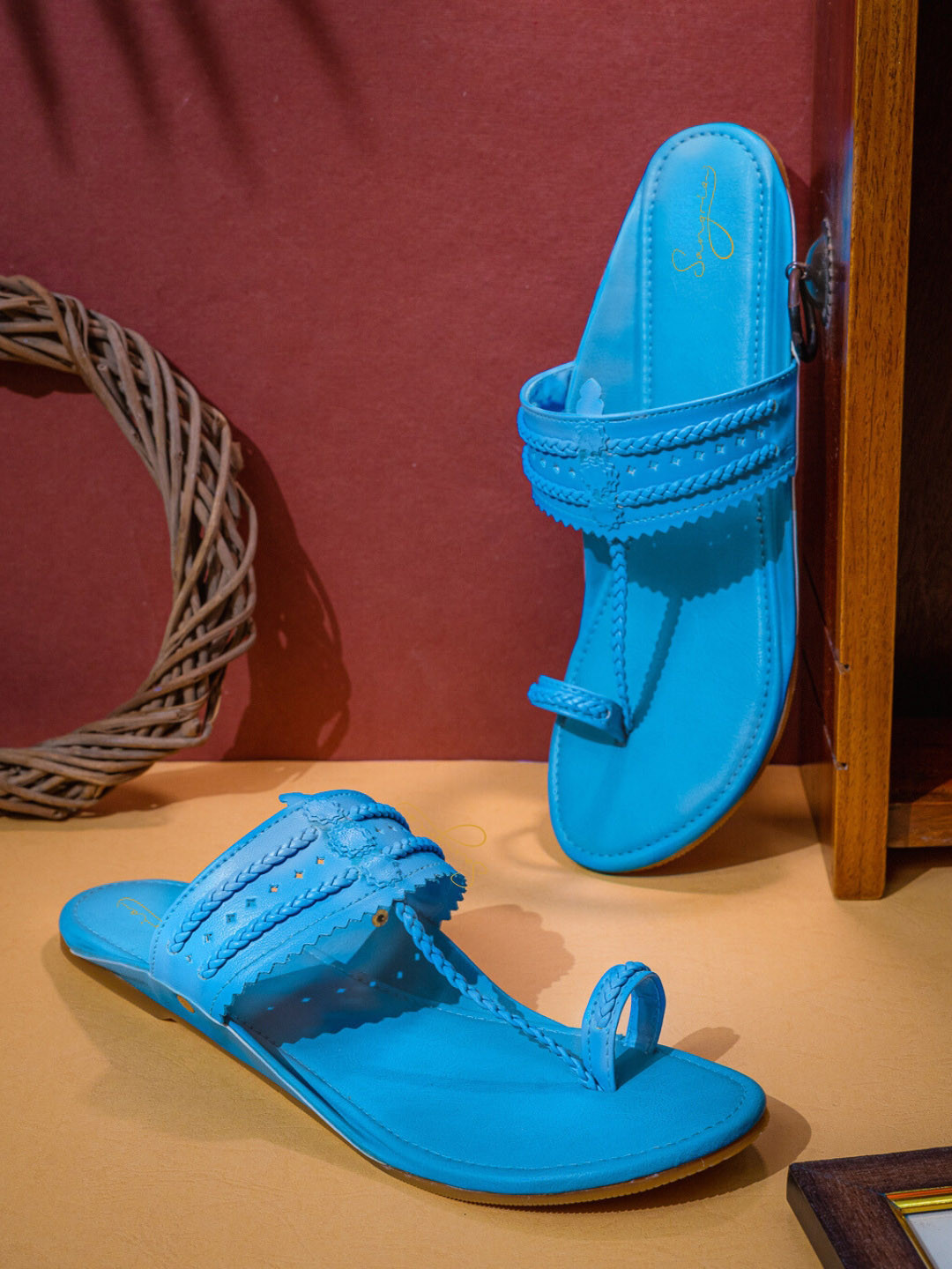 Sangria Blue Braided One Toe Flats