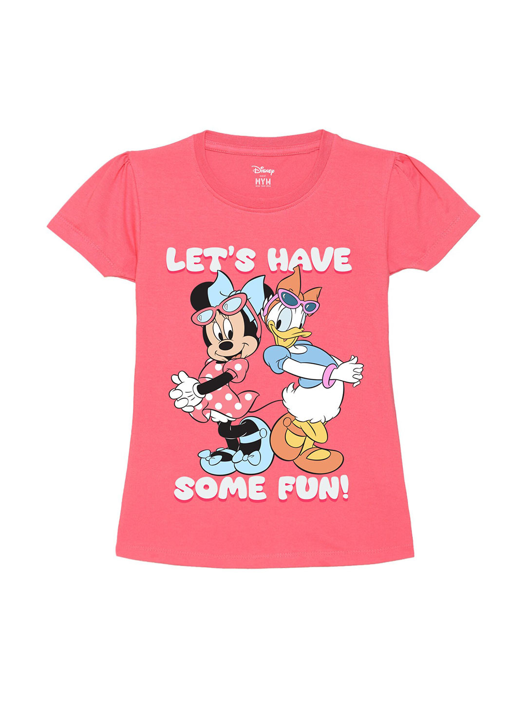 Wear Your Mind Girls Minnie & Daisy Printed Puff Sleeves Pure Cotton T-shirt