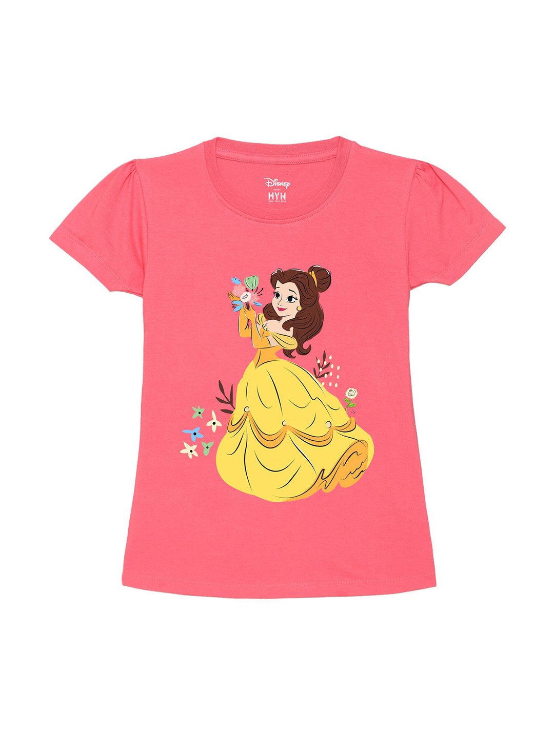 Wear Your Mind Girls Humour And Comic Disney Princess Puffed Sleeves Pure Cotton T-Shirt