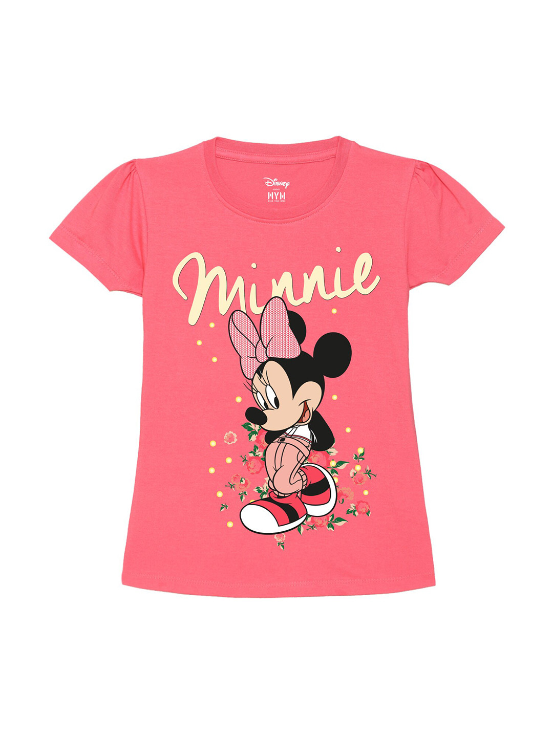 Wear Your Mind Girls Humour And Comic Minnie Mouse Puffed Sleeves Pure Cotton T-Shirt