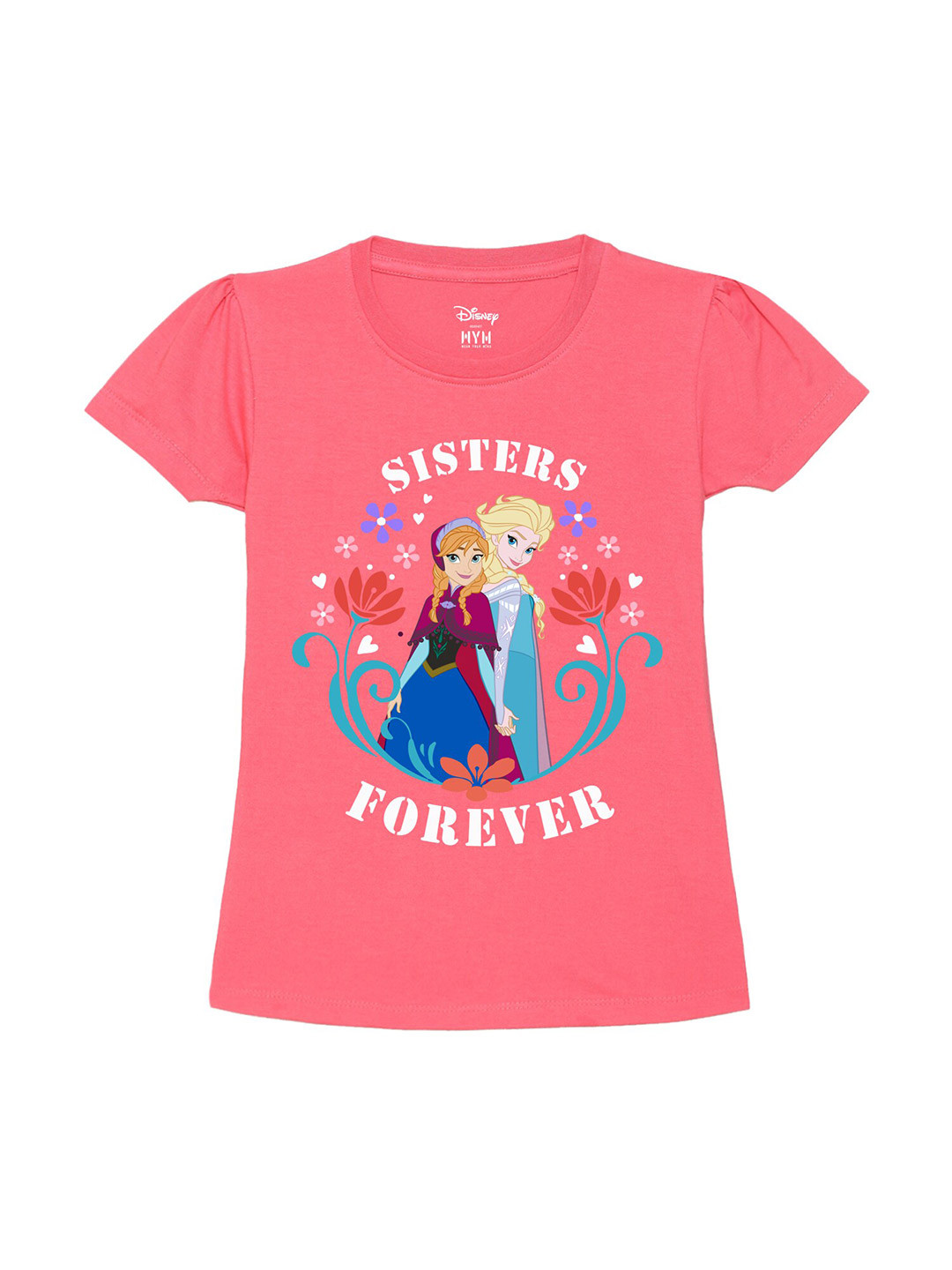 Wear Your Mind Girls Elsa & Anna Printed Cotton T-shirt