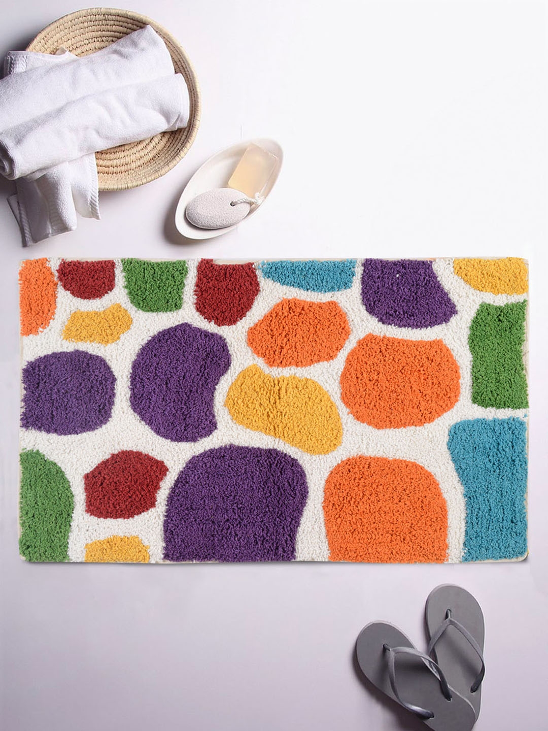 Romee Multi Coloured Textured Rectangular Bath Rug Rugs Romee Multi Coloured Textured Rectangular Bath Rug
