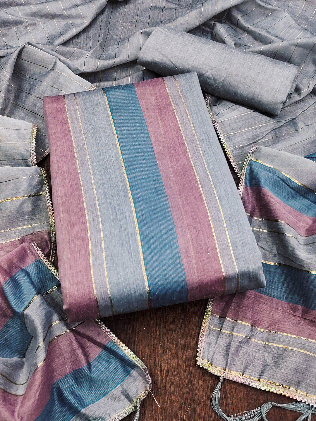 KALINI Striped Dress Material With Dupatta