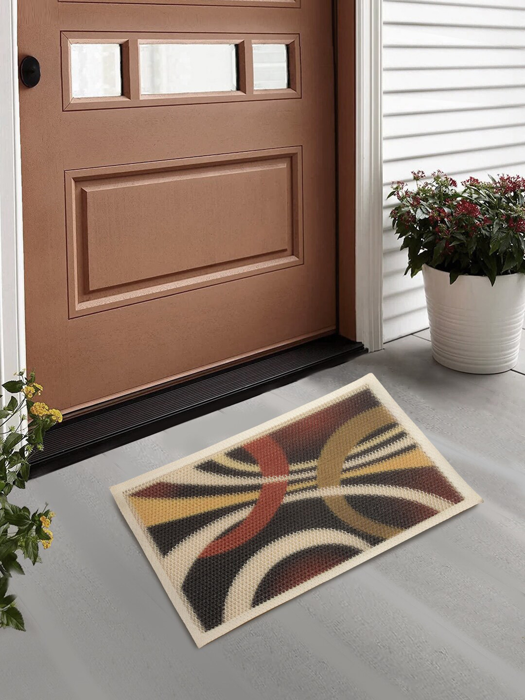 FABINALIV Brown & Tan Abstract Polyester Door Mat