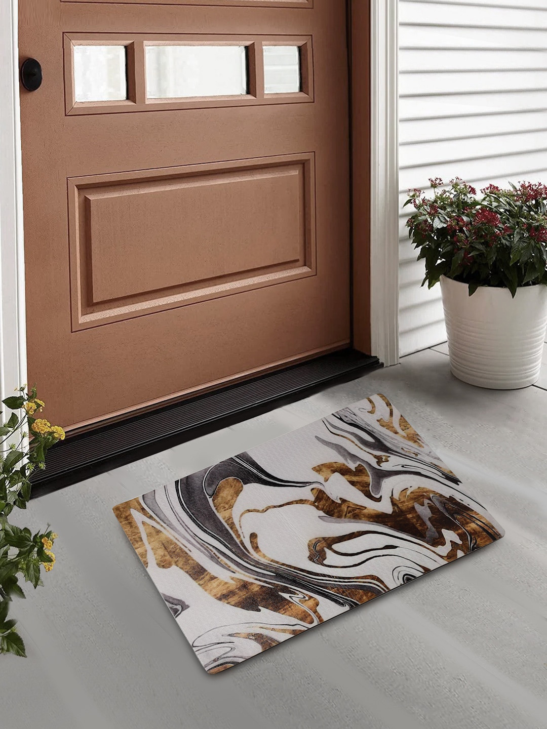 FABINALIV Brown & Tan Abstract Door Mat