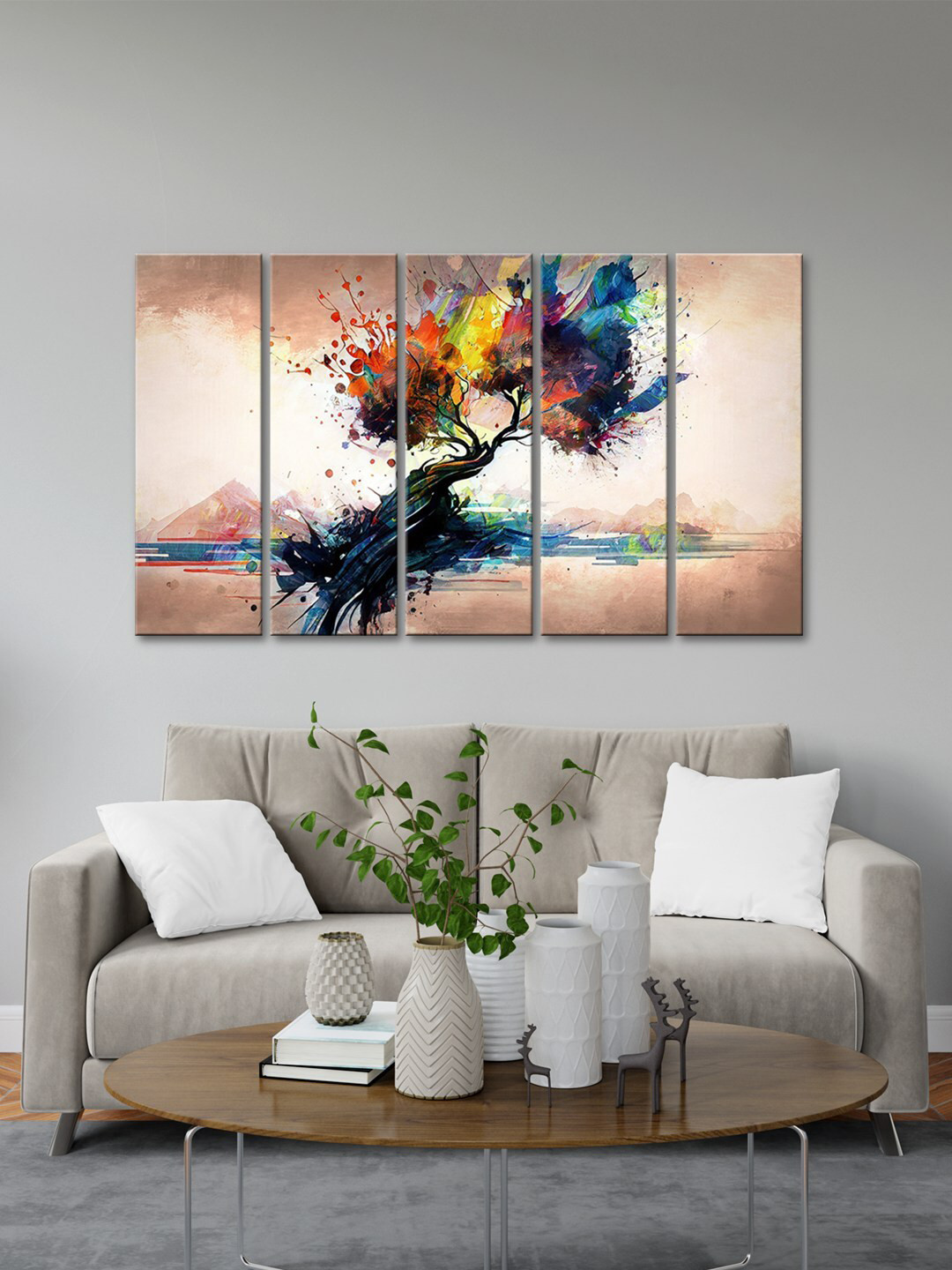 999Store Blue & Peach 5 Pieces Abstract MDF Wall Painting Set