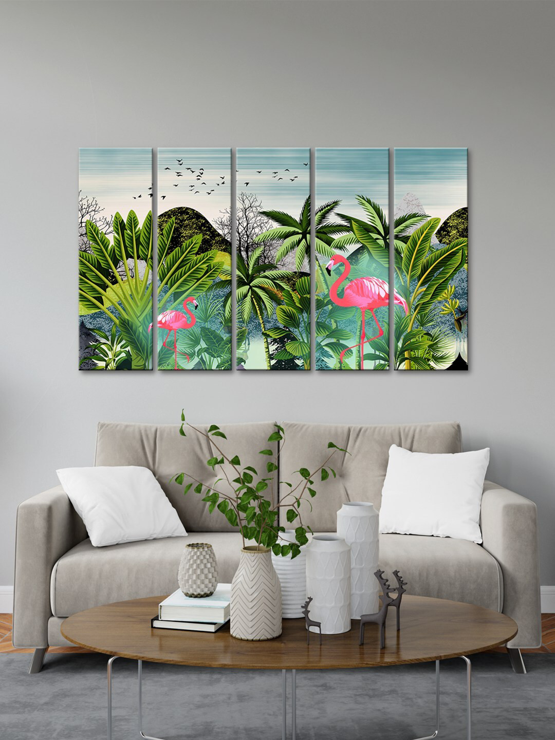 999Store Green 5 Pieces Tropical View Printed Canvas Paintings