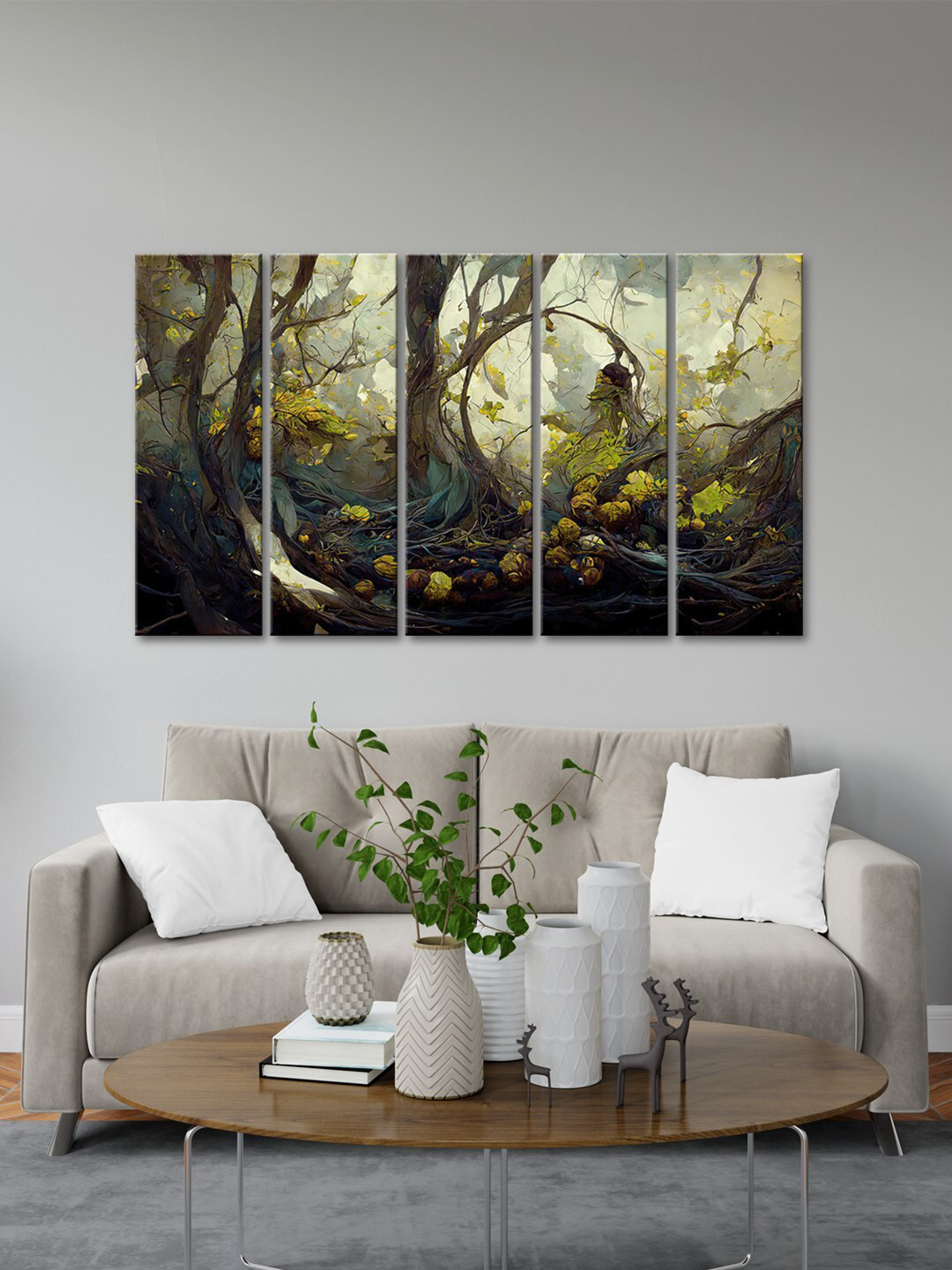 999Store Green & Yellow 5 Pieces Tree Art Modern Art Panels Wall Painting