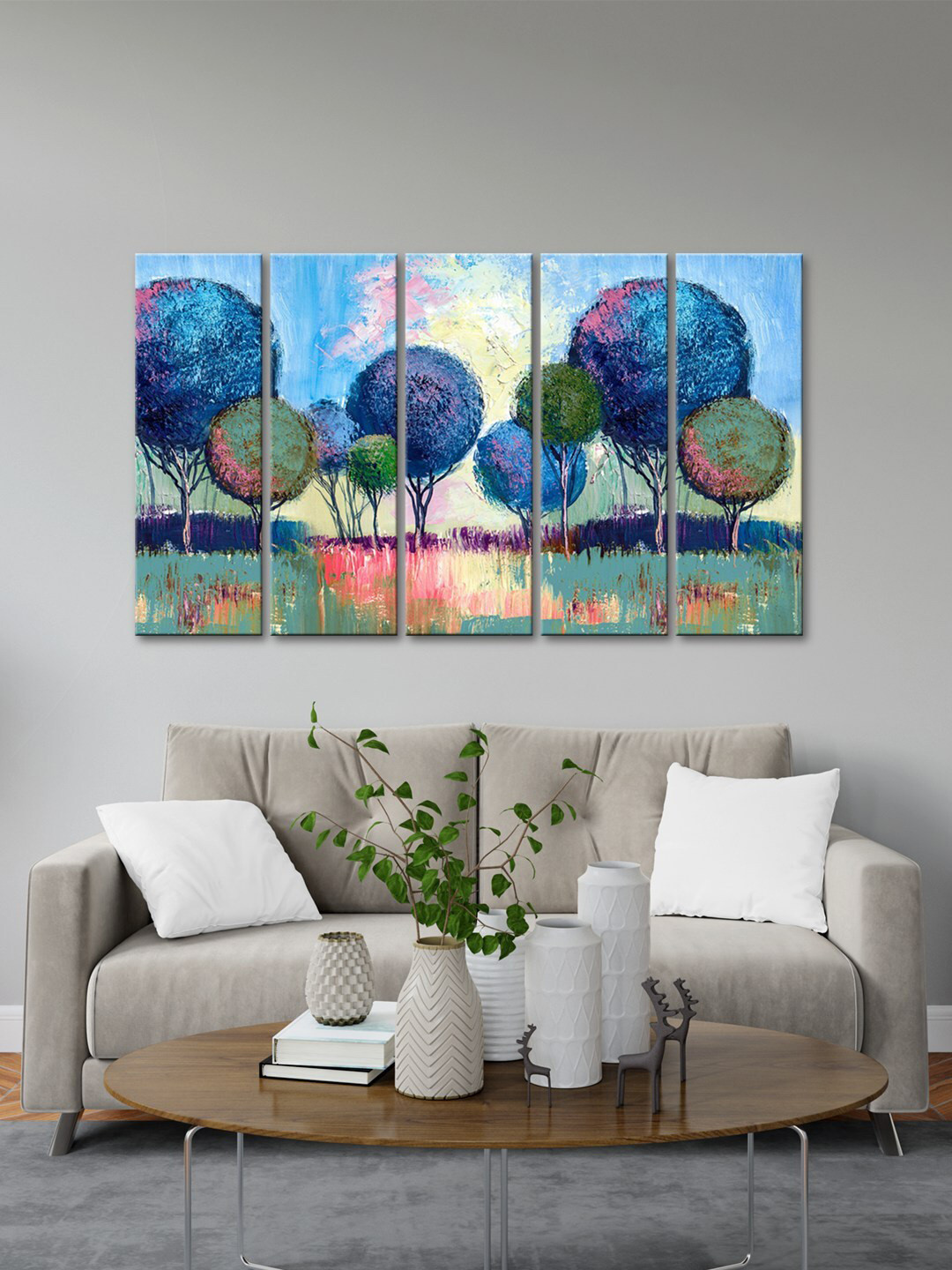 999Store Blue 5 Pieces Abstract Effect Tree Modern Art Multi Frame Painting Art Panels