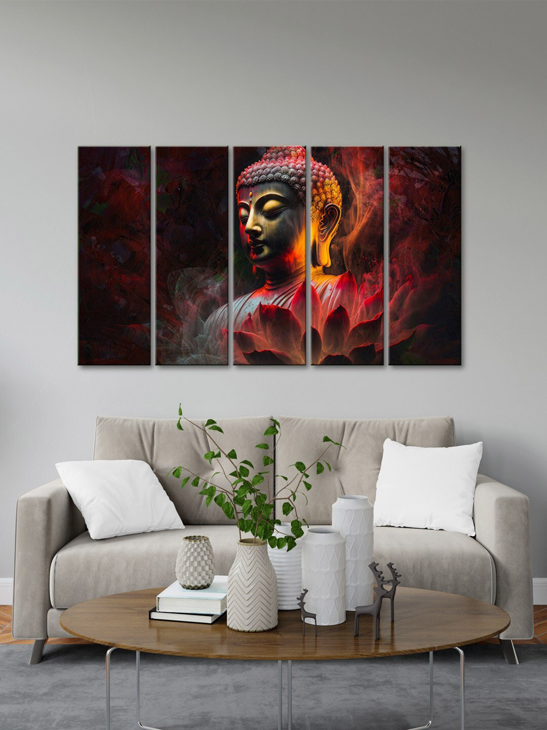 999Store Brown 5 Pieces Buddha Printed Canvas Paintings Wall Art