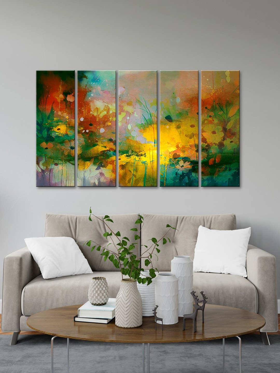 999Store Yellow 5 Pieces Abstract Color Multi Frame Modern Art Painting Art Panels