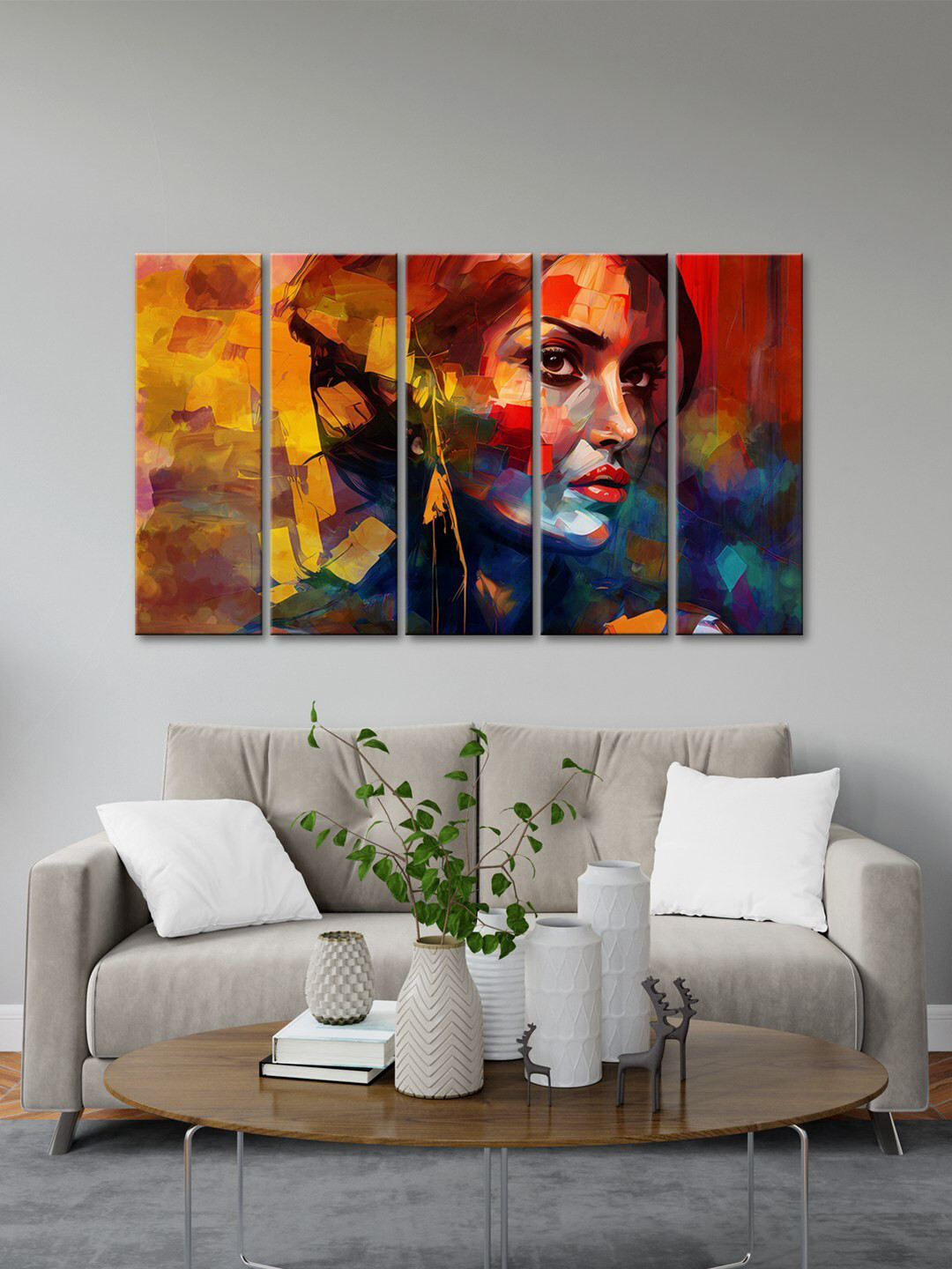999Store Red 5 Pieces Women Face Art With Abstract Effect Modern Painting Art Panels