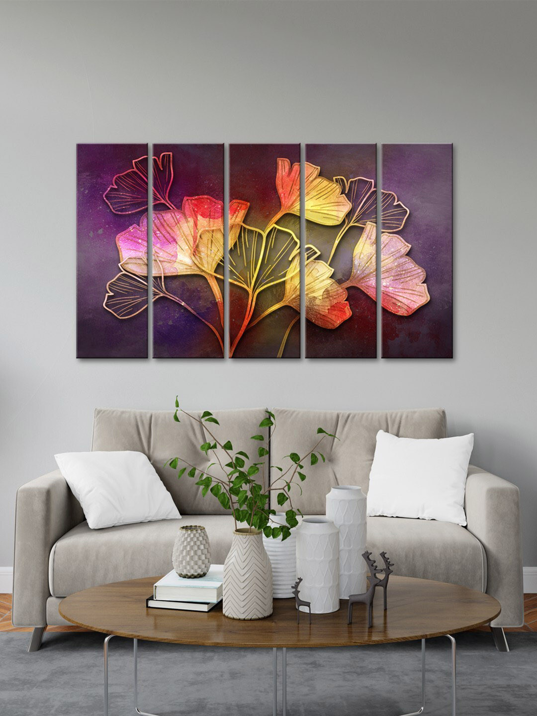 999Store Saffron Flower MDF 5 Piece Wall Rectangle Paintings Wall Art - 8 x 24 In