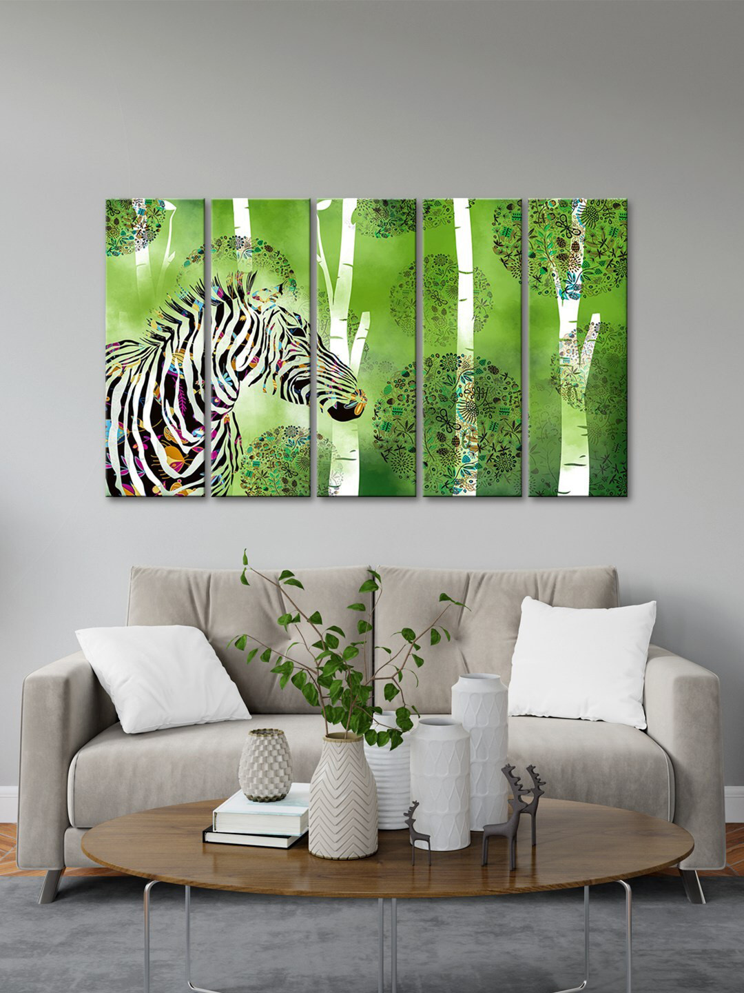 999Store Zebra Face MDF 5 Piece Wall Rectangle Paintings Wall Art - 8 x 24 In