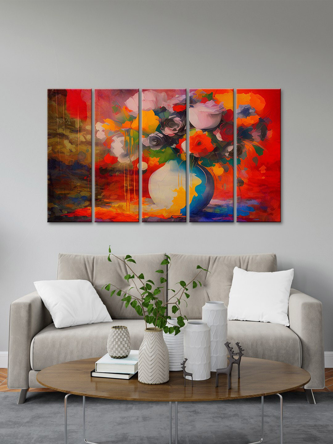 999Store Red 5 Pieces Floral Printed Frame Painting Art Panels