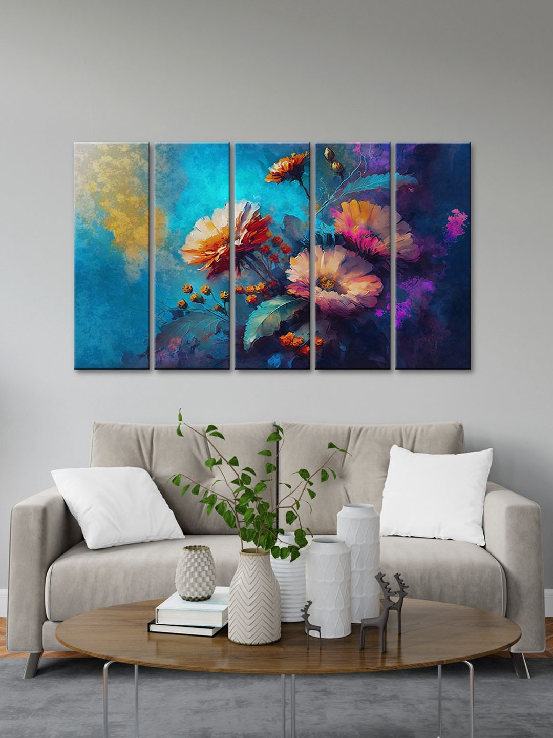 999Store MDF 5 Pcs Wall Rectangle Paintings Wall Art - 8x24In