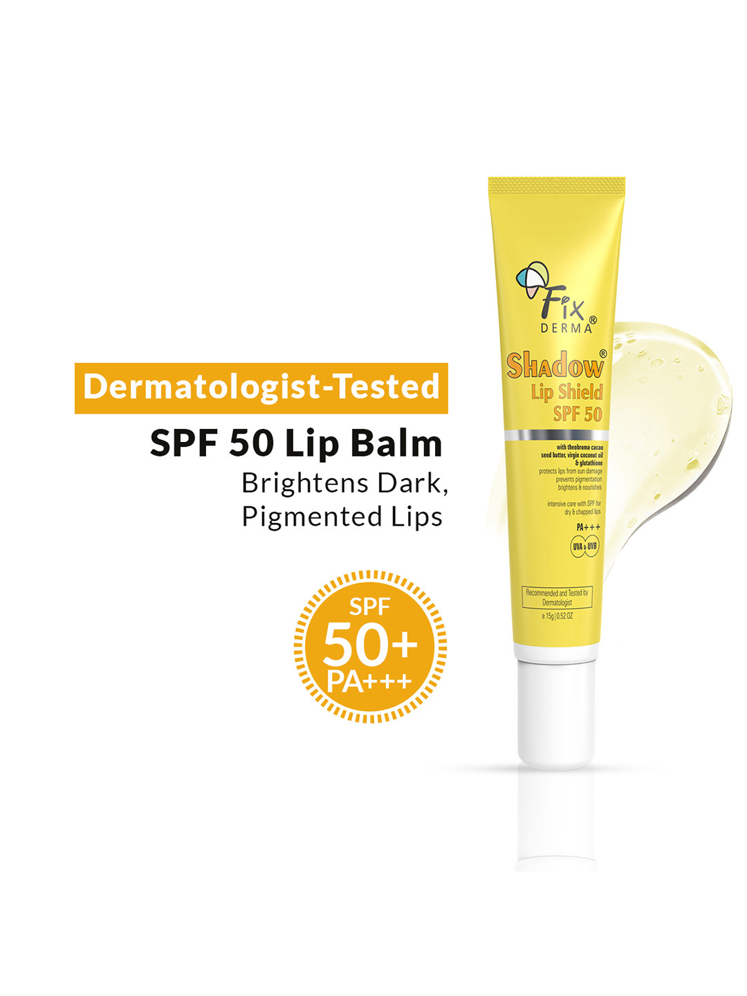 FIXDERMA Shadow SPF 50 PA+++ UVA & UVB Lip Shield Sunscreen with Coconut Oil - 15 g