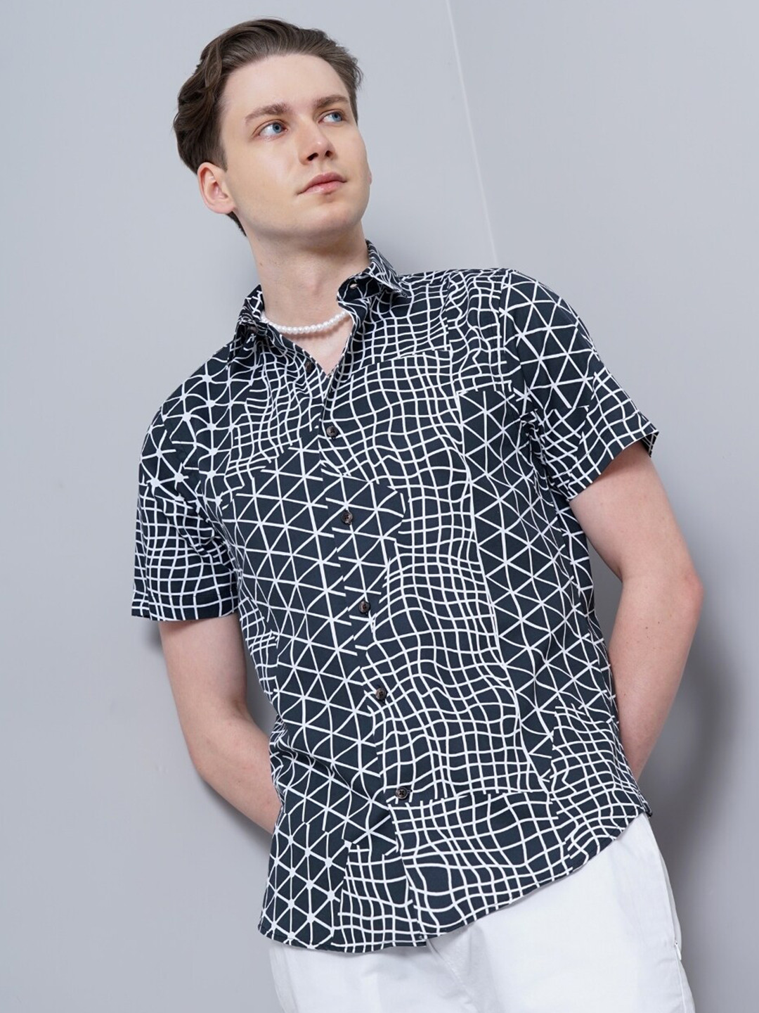 British Club Regular Fit Abstract Printed Cotton Casual Shirt