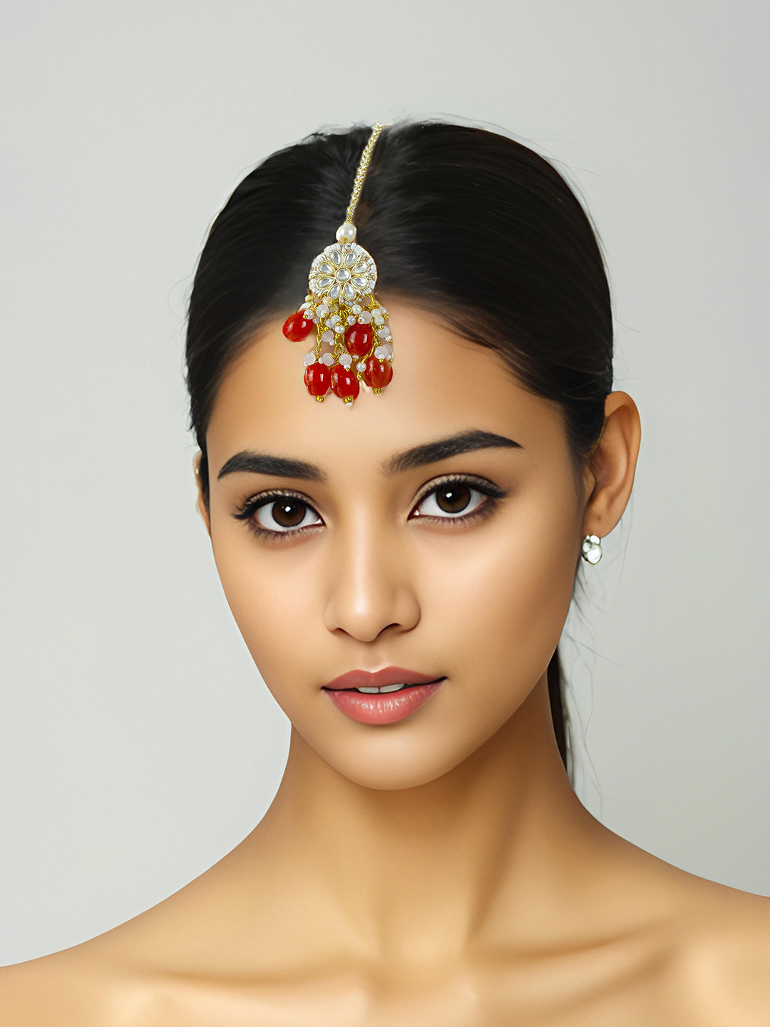 aadita Gold Plated Kundhan Studded Pearl Maangtikka