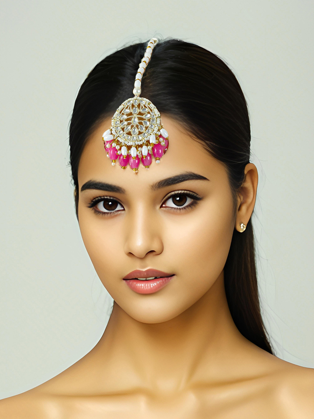 aadita Gold-Plated Stode Studded & Pearl Maangtikka