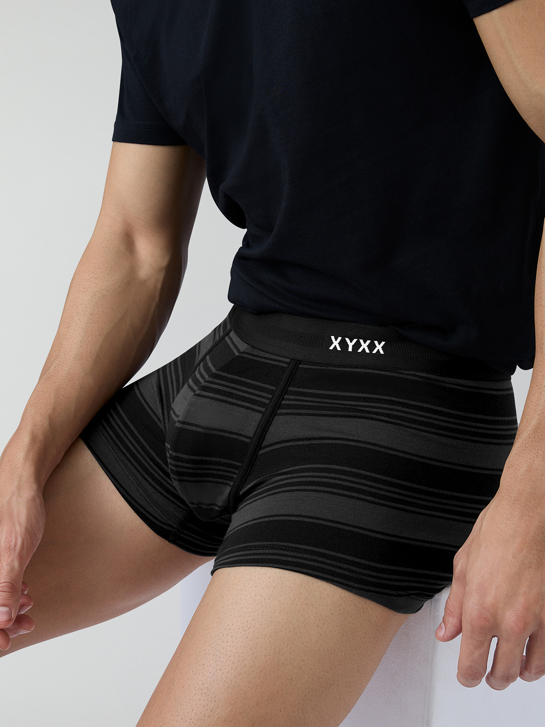 XYXX Men Striped Streax Intellieaze Super Combed Cotton Black Trunk