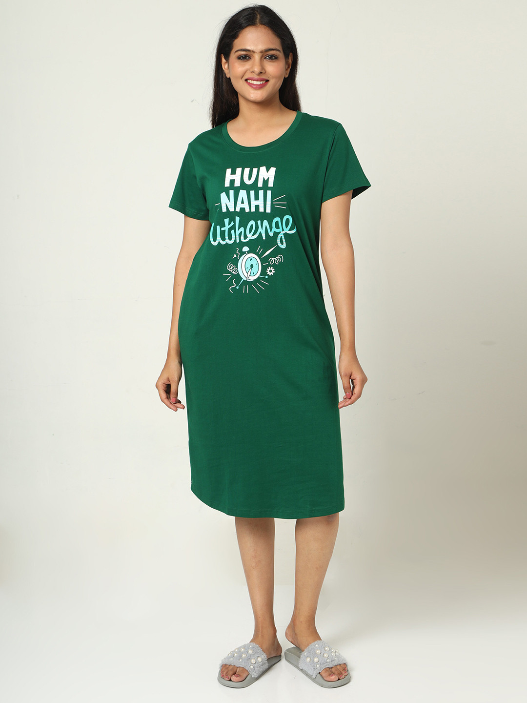 9shines Label Women Hosiery Cotton Graphic Printed Short Nightdress