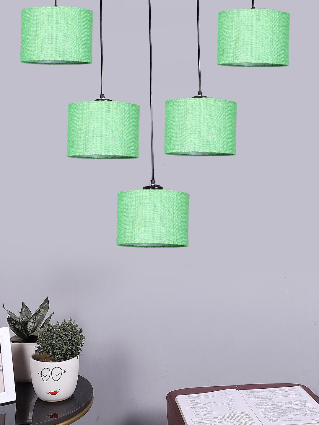 Devansh Green jute Cluster Hanging Lamp