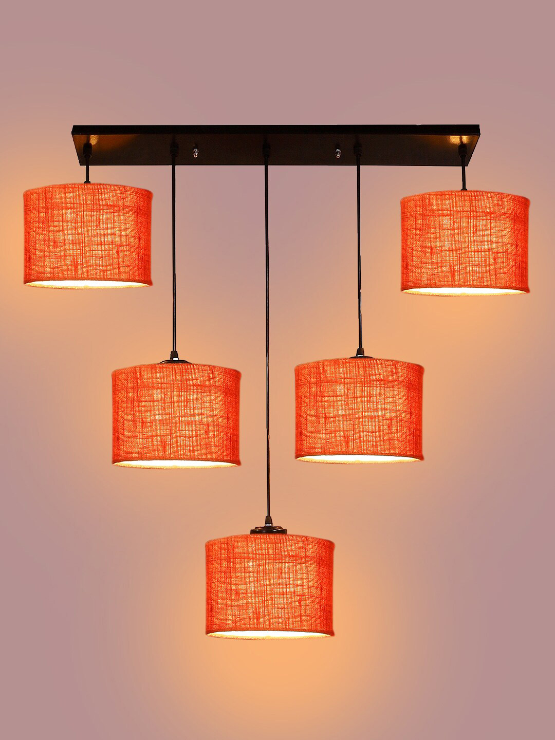 Devansh Orange Quintuple Hanging Pendant Lamp