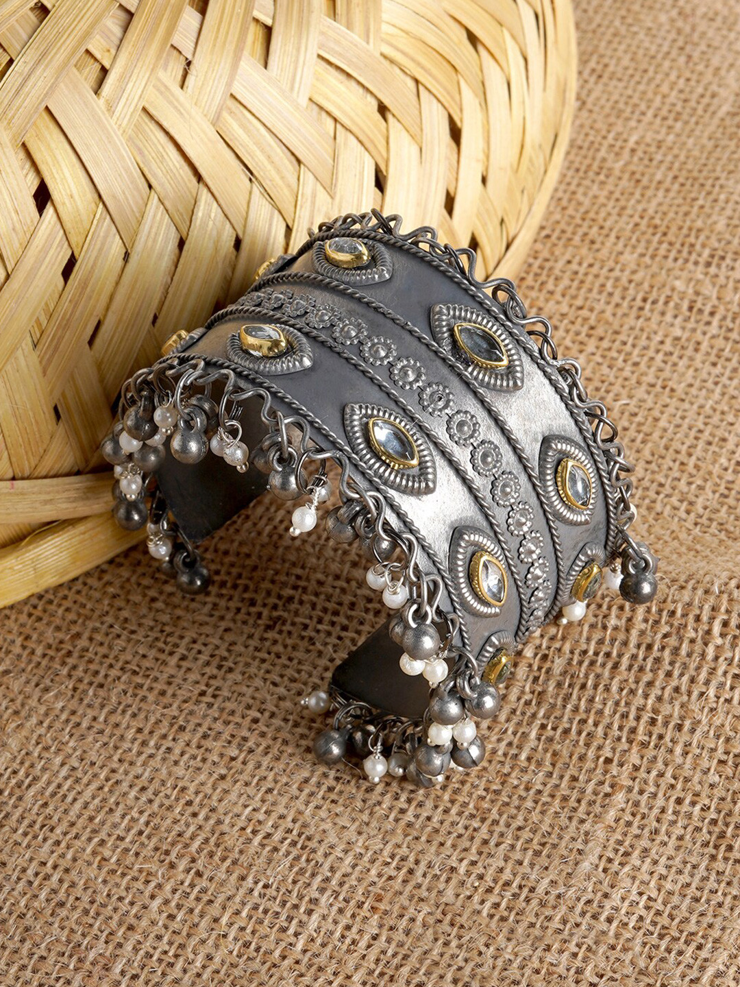 TEEJH Oxidised Silver-Plated Cuff Bracelet