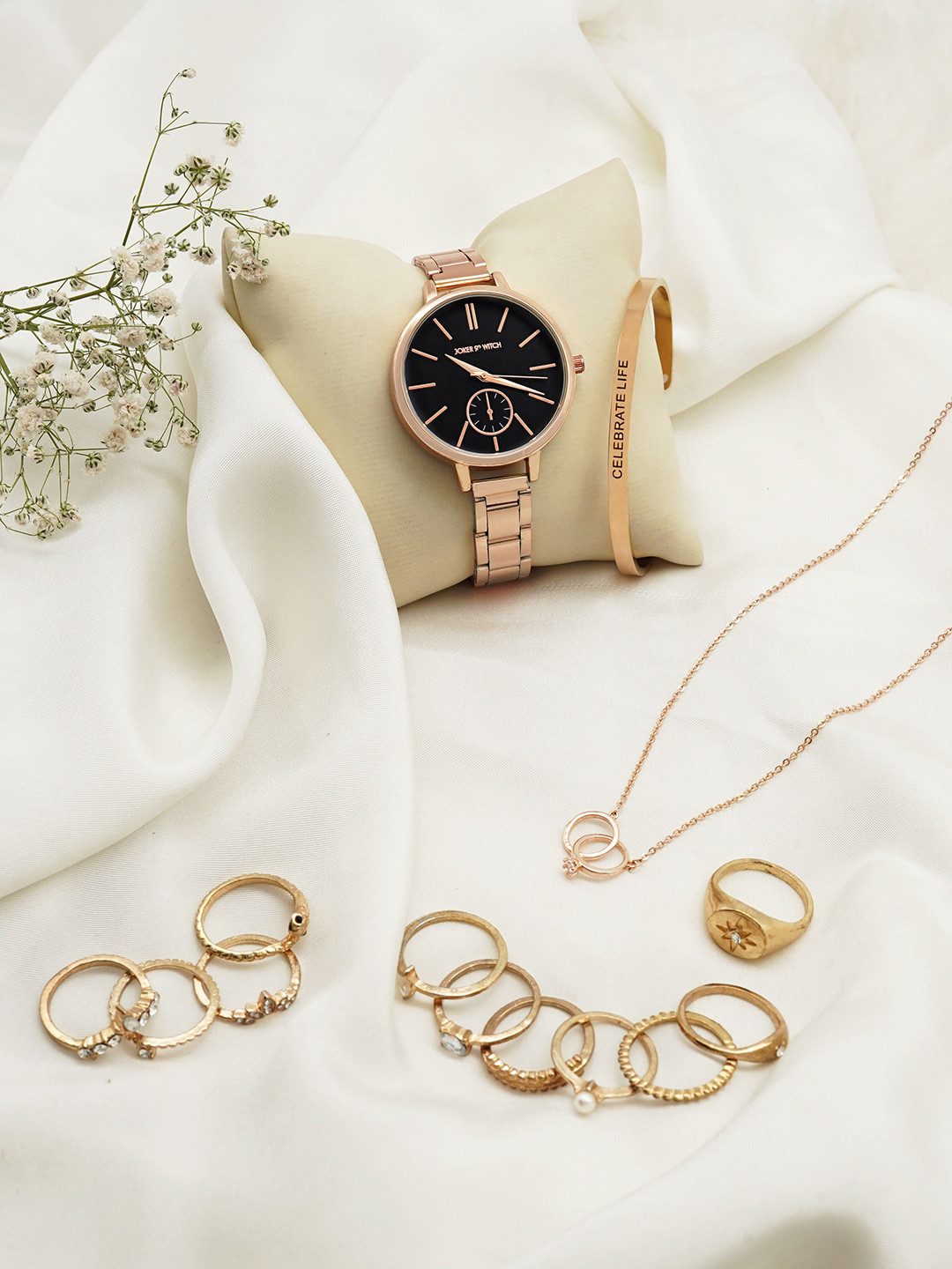JOKER & WITCH Women Mellow Buff Love Stack Watch Gift Set JWLS316