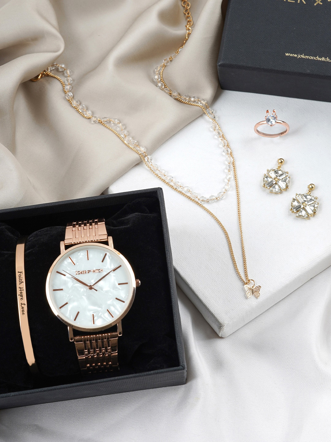 JOKER & WITCH Women Watch Chain Finger Ring Bracelet Earring Gift Set