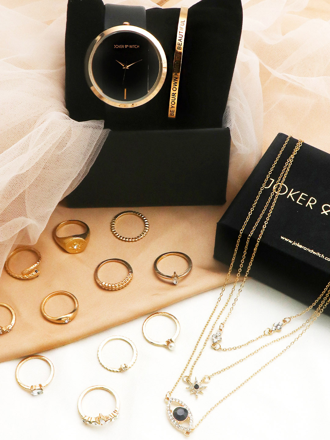 JOKER & WITCH Women Watch Chain Finger Ring Bracelet Gift Set