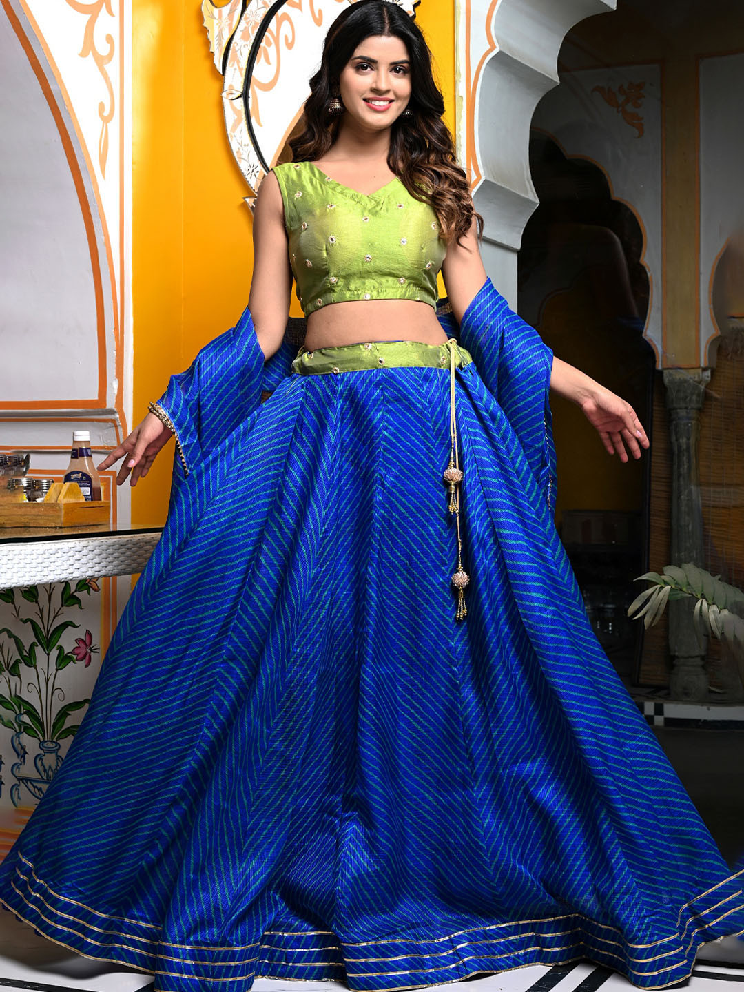 Indi INSIDE Embroidered Semi-Stitched Lehenga & Unstitched Blouse With Dupatta