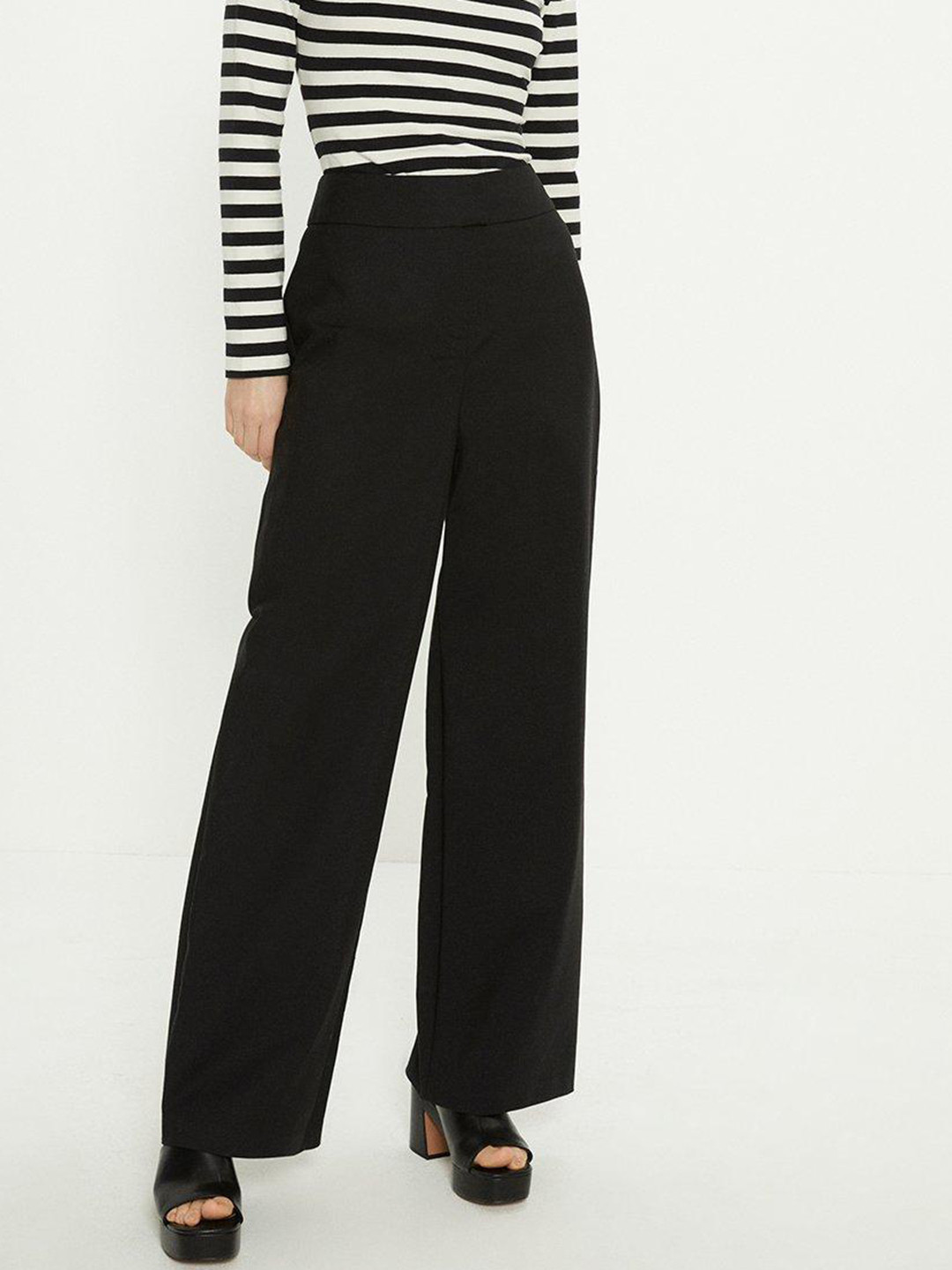 OASIS Women High-Rise Satin Finish Solid Parallel Trousers