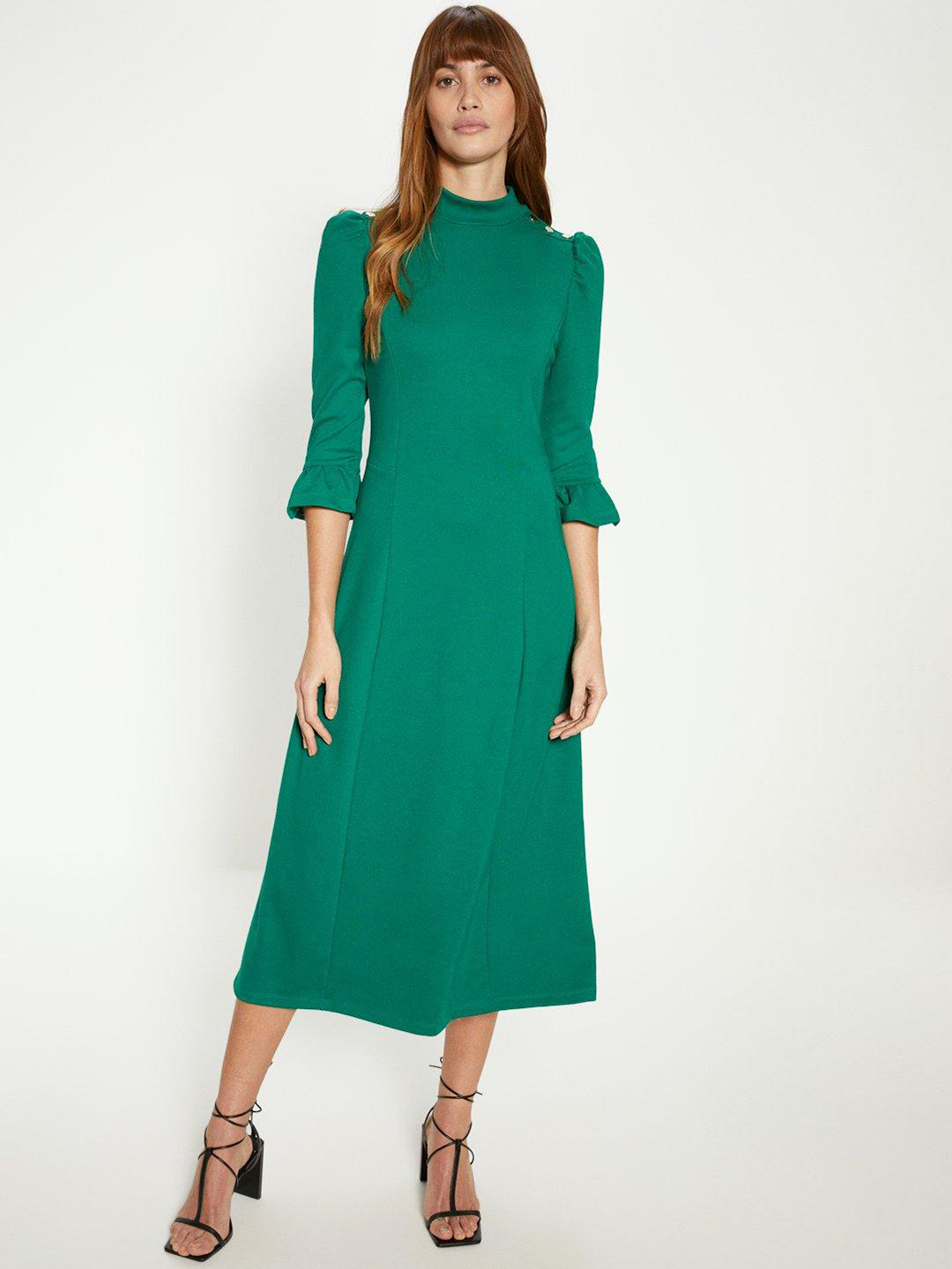 OASIS Puff Sleeves A-Line Midi Dress