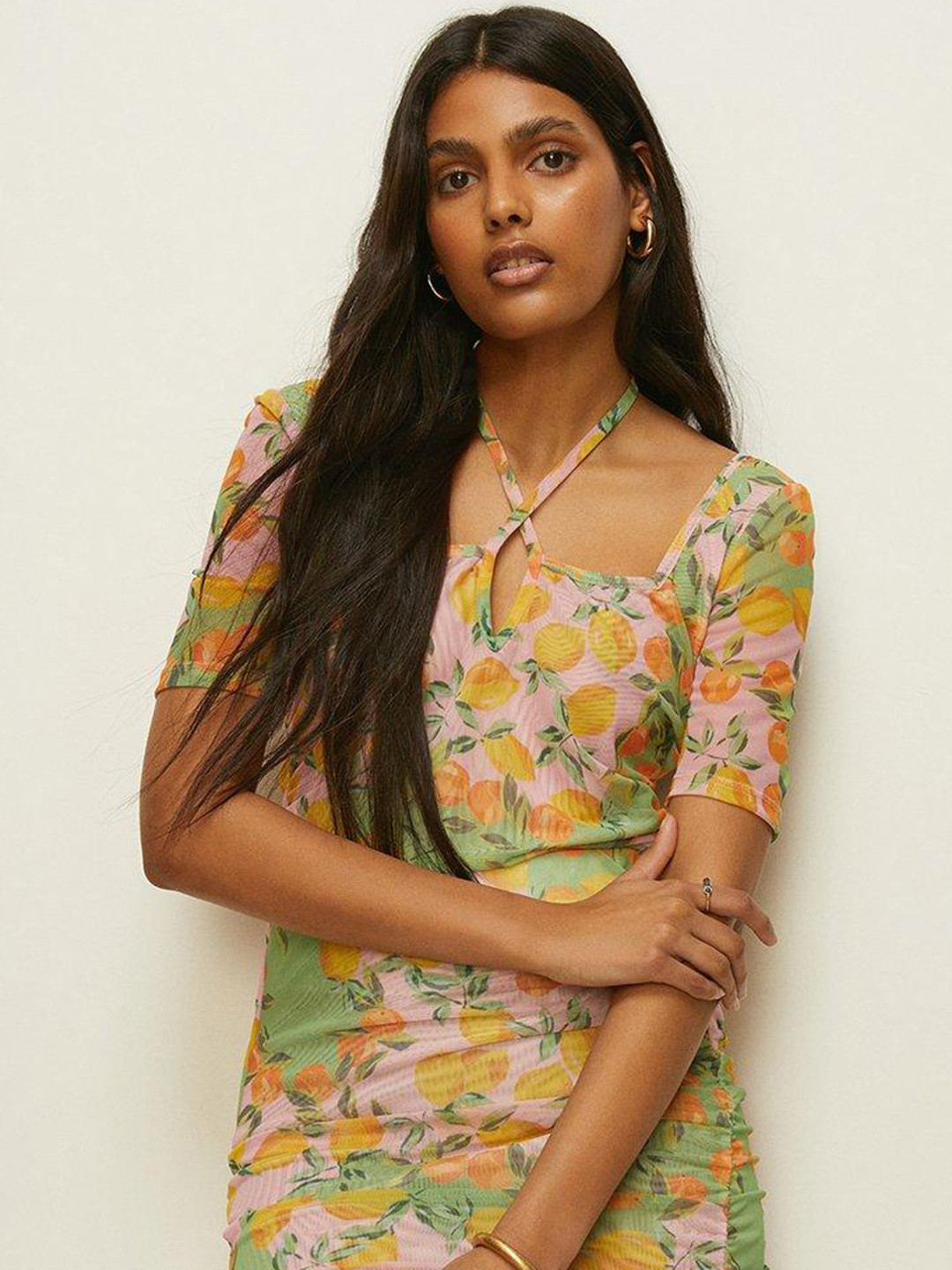 OASIS Floral Print Cut-Out & Tie Up Detail Top