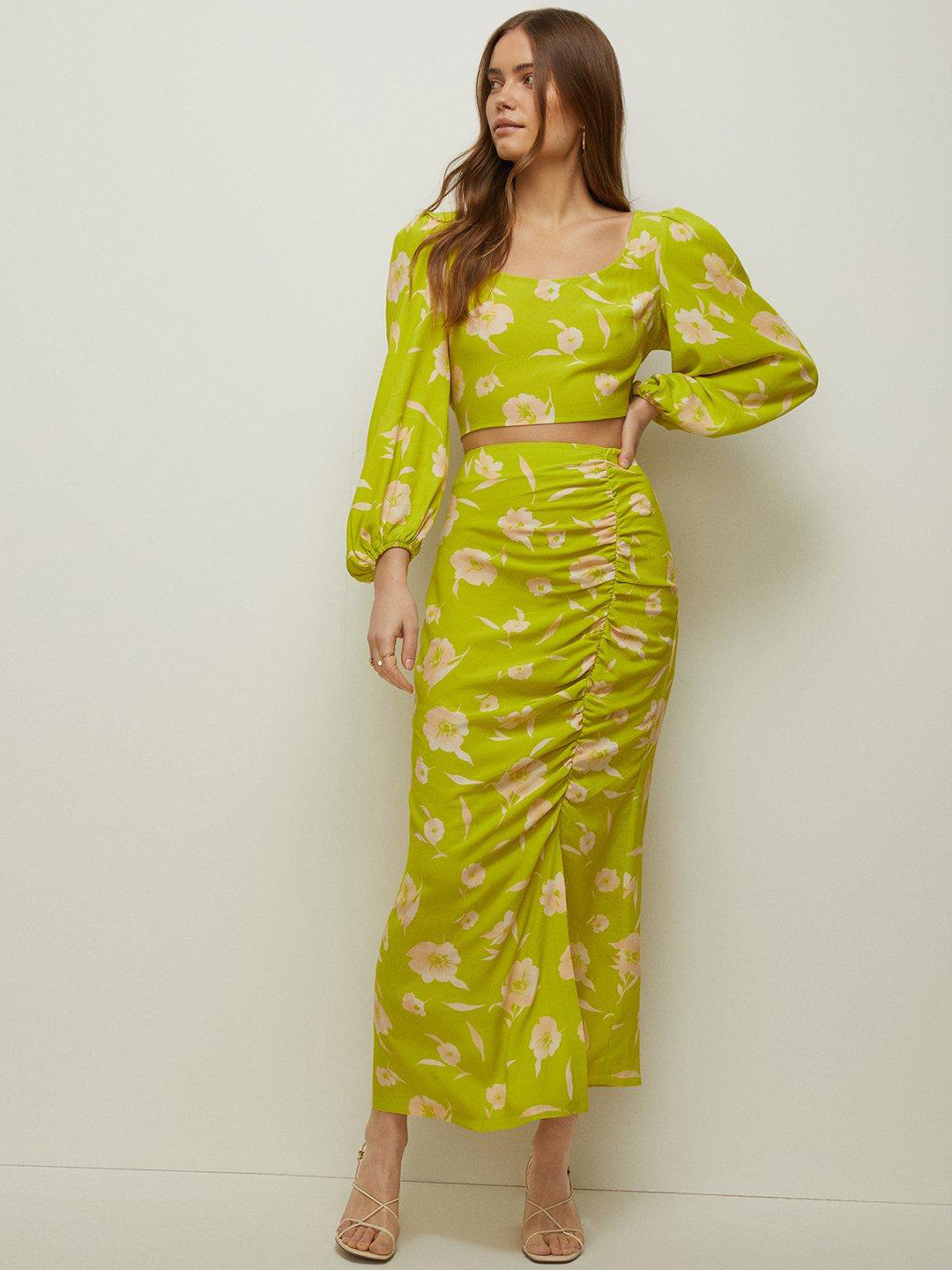 OASIS Floral Printed Bow Detail Top Puff Sleeve Crop Top