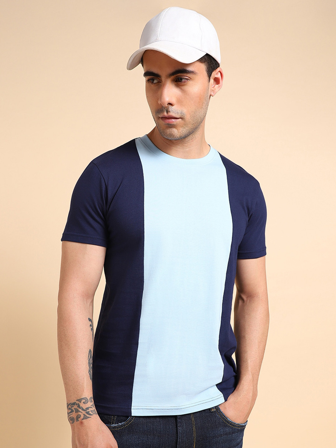 Dennis Lingo Colourblocked Pure Cotton Slim Fit T-shirt