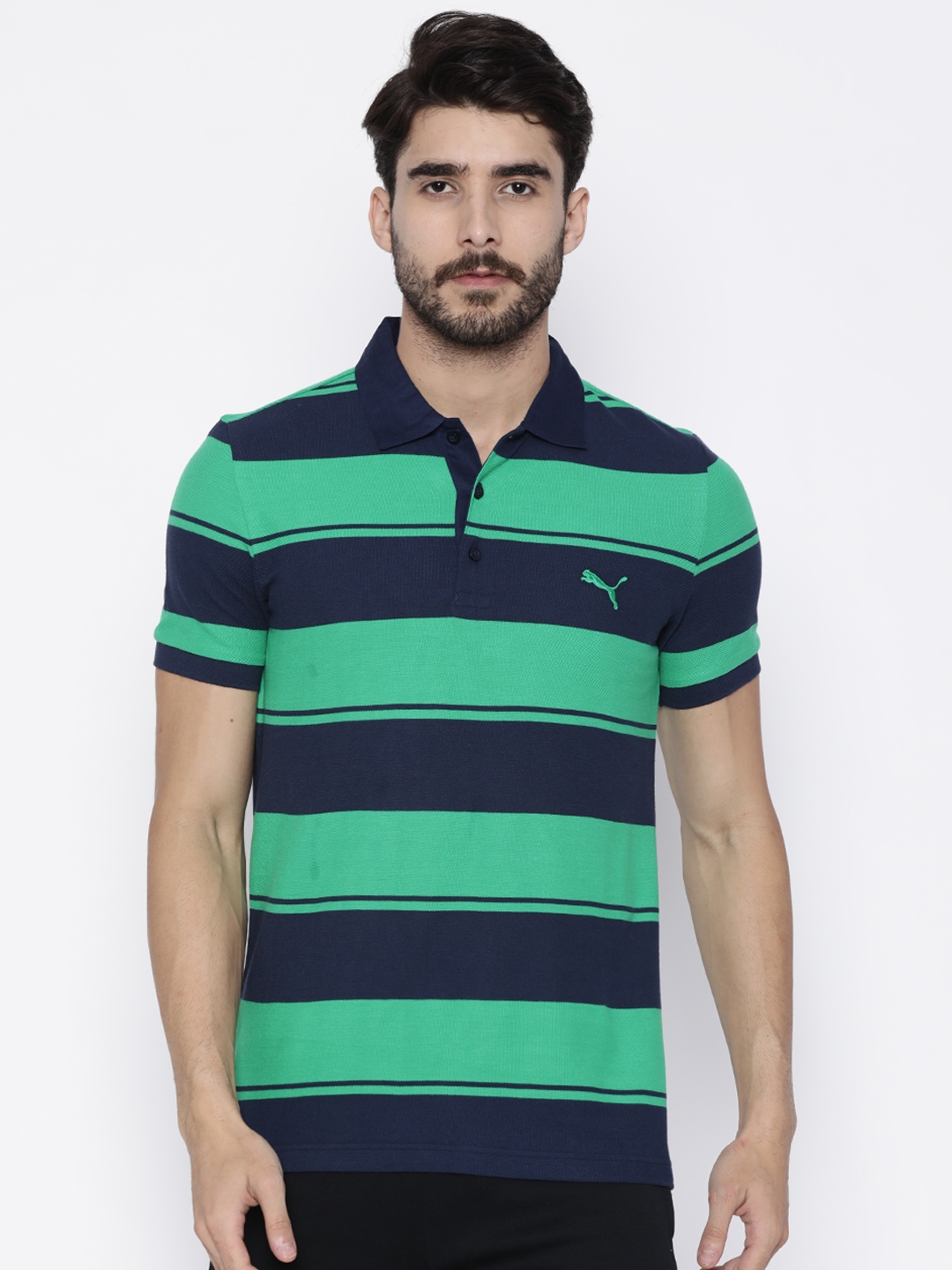 green striped polo shirt