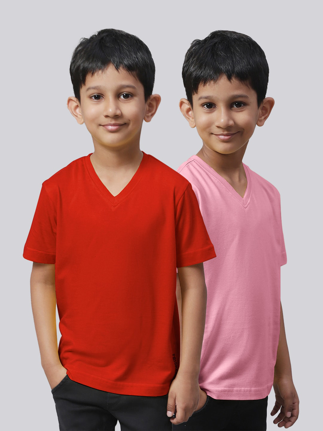 Friskers Boys Red 2 V-Neck Pockets T-shirt