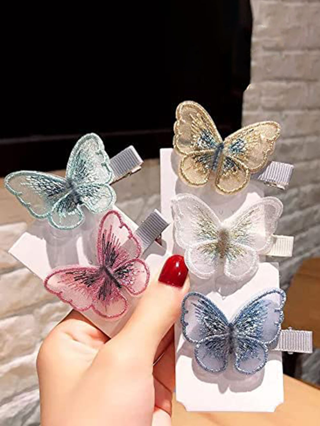 LYTIX Girls Set of 5 Soft Net Fabric Butterfly Design Alligator Hair Clips