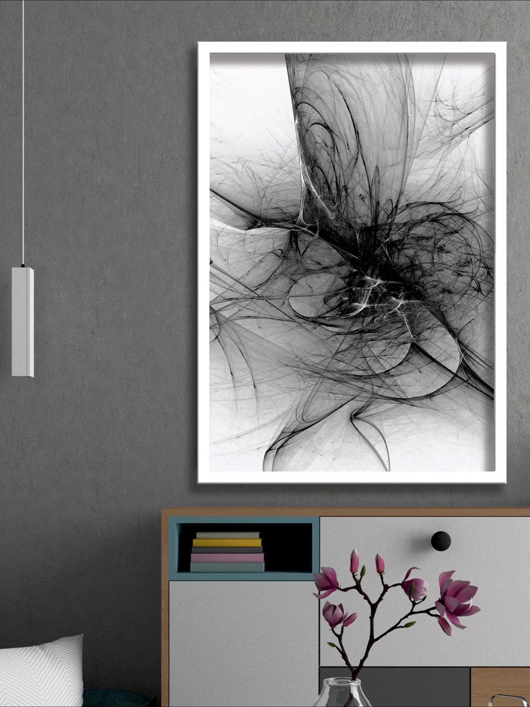 SAF Grey & White Abstract Painting Framed Wall Art