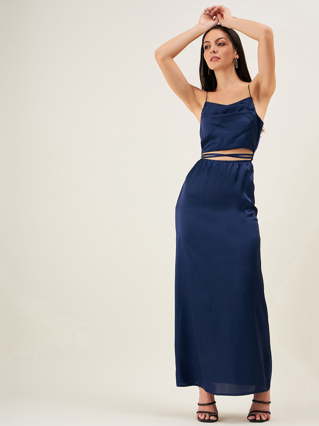 JUNE & HARRY Shoulder Straps Satin Maxi Dress