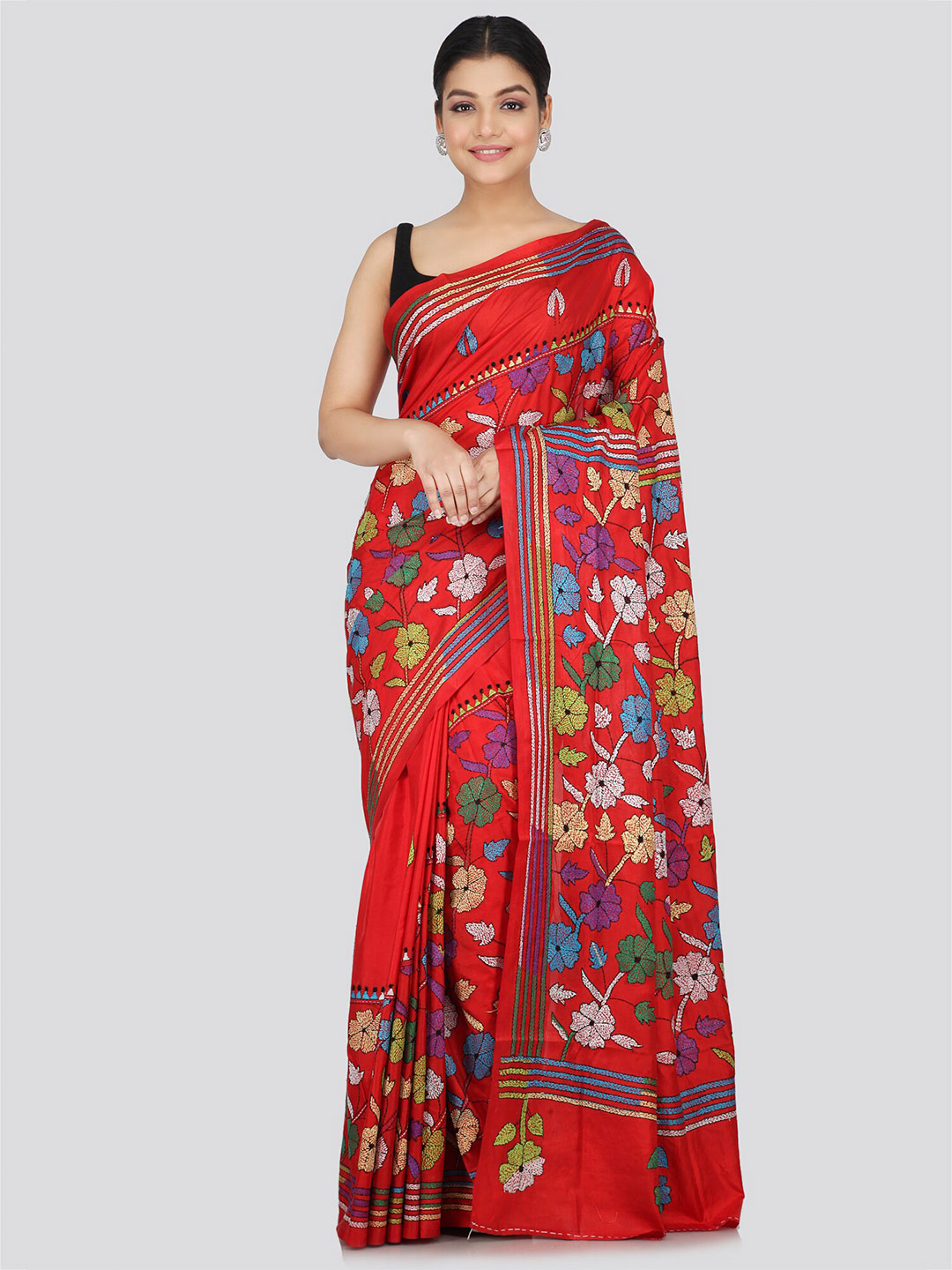 PinkLoom Ethnic Motifs Kutchi Embroidery Art Silk Saree